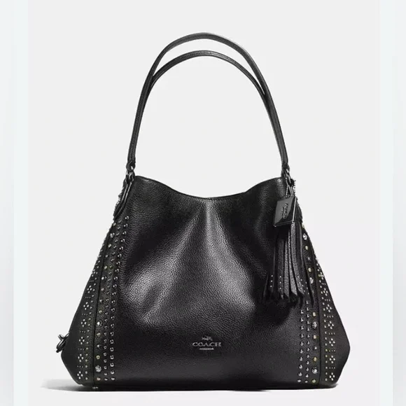 Coach - EUC - 2016 Edie Shoulder Bag 31 In Pebble Leather With Western Rivets - Picture 1 of 16